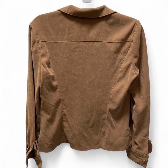 VTG Plaza South Women's Suede Button Up Blouse Tan Brown Long Sleeve Collared - Picture 3 of 4